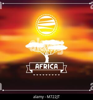 African ethnic background on evening savanna landscape Stock Vector