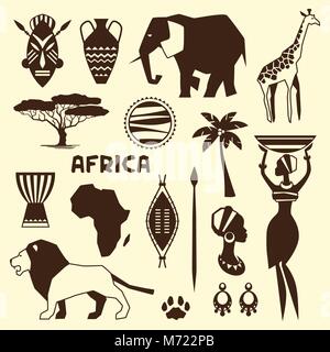 Set of african ethnic style icons in flat style Stock Vector