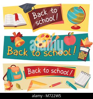 Back to school horizontal banners with education icons Stock Vector