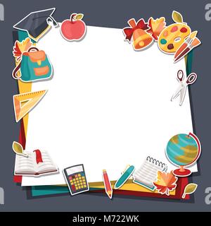 School background with education sticker icons and symbols Stock Vector