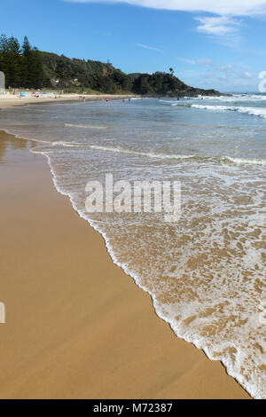 Flynns Beach located in the Mid-North Coast town of Port Macquarie is a great surf beach enjoyed by tourists and locals. Stock Photo