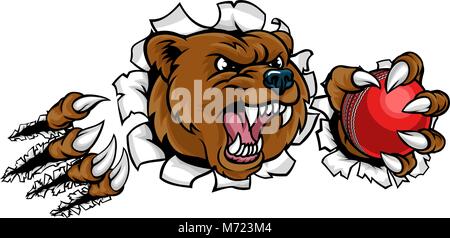 Bear Holding Cricket Ball Breaking Background Stock Vector