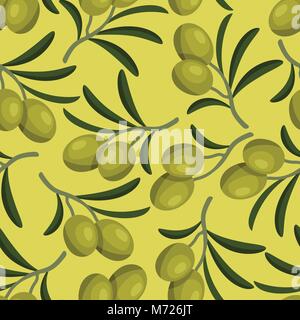 Seamless vector pattern with fresh ripe olive branches Stock Vector
