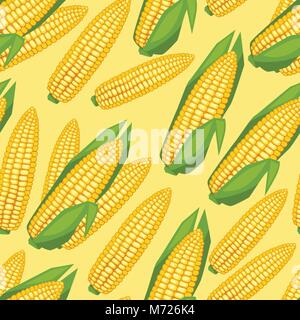 Seamless vector pattern with fresh ripe corn cobs Stock Vector