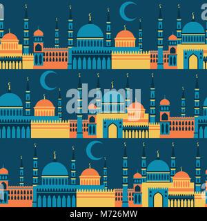 Islamic seamless pattern with mosques in flat design style Stock Vector