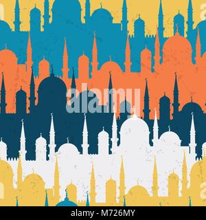 Islamic seamless pattern with mosques in flat design style Stock Vector