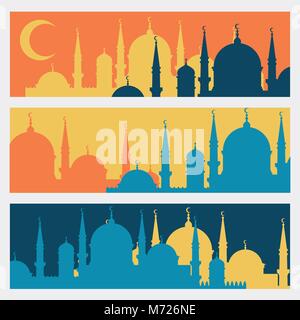 Horizontal banners with Islamic mosques in flat design style Stock Vector
