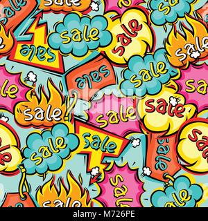 Seamless pattern of sale speech bubbles and labels Stock Vector