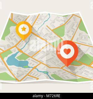 Abstract city folded map with location markers Stock Vector