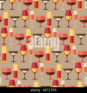 Restaurant or bar seamless pattern with different glasses Stock Vector