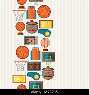 Sports seamless pattern with basketball icons in flat style Stock Vector