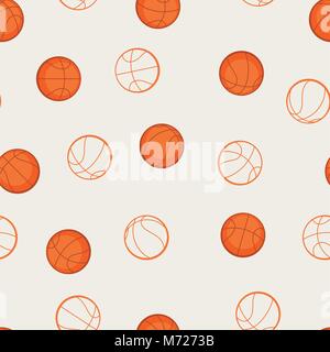 Sports seamless pattern with basketball icons in flat style Stock Vector