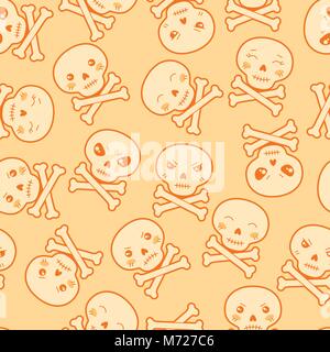 Seamless kawaii cartoon pattern with cute skulls Stock Vector