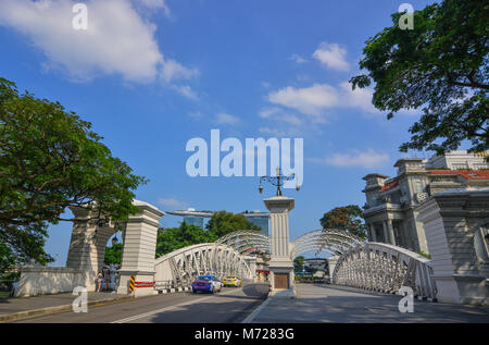 Singapore - Feb 9, 2018. Anderson Bridge at downtown in Singapore. The Bridge was constructed between 1908 and 1910. Stock Photo