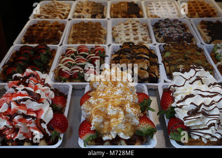 Belgian Waffle in Brussels Belgium. Stock Photo