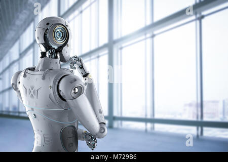 3d rendering rear view humanoid robot arm crossed on white background ...