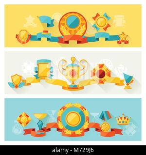 Horizontal banners with trophy and awards in flat design style Stock Vector