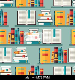 Seamless pattern with books on bookshelves in flat design style Stock Vector