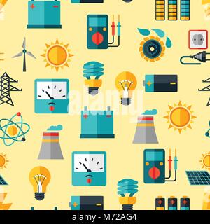 Seamless pattern with power icons in flat design style Stock Vector