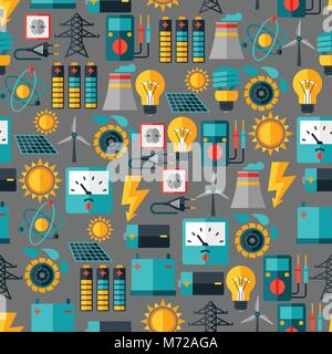 Seamless pattern with power icons in flat design style Stock Vector