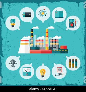 Illustration of industrial power plant in flat style Stock Vector