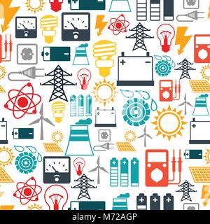 Seamless pattern with power icons in flat design style Stock Vector