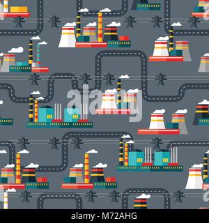 Seamless pattern of industrial power plants in flat style Stock Vector