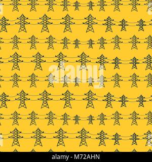 Seamless pattern of industrial power lines in flat style Stock Vector