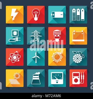 Set of industry power icons in flat design style Stock Vector