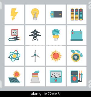 Set of industry power icons in flat design style Stock Vector