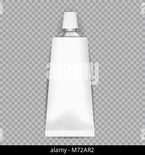 Realistic  White Tubes for glue, cream, tooth paste isolated on transparent background. Vector illustration. Stock Vector