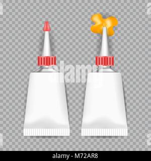 Realistic  White Tubes Glue isolated on transparent background. Vector illustration. Stock Vector