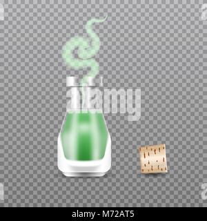 Realistic Chemistry glass bottles of potion. Love potion. Vector illustration. Stock Vector