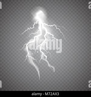 Realistic thunderstorm Lightning, effect of electrical discharge. Vector Illustration Stock Vector