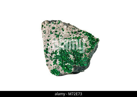 Macro shooting of natural gemstone. Raw mineral fluorite, China. Isolated object on a white background. Stock Photo