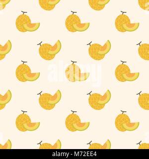 Seamless background image colorful tropical fruit Cantaloupe melon Stock Vector