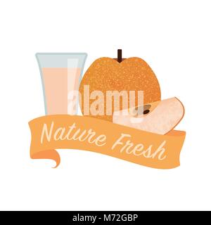 Colorful watercolor texture vector nature organic fresh fruit juice banner nashi pear Stock Vector