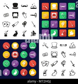 Magic All in One Icons Black & White Color Flat Design Freehand Set Stock Vector