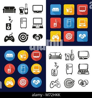 Man Favorite Activities All in One Icons Black & White Color Flat Design Freehand Set Stock Vector