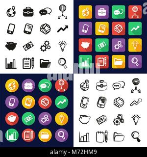 Manager All in One Icons Black & White Color Flat Design Freehand Set Stock Vector