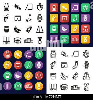 Marathon All in One Icons Black & White Color Flat Design Freehand Set Stock Vector