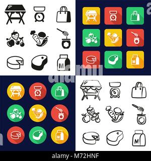 Market Place All in One Icons Black & White Color Flat Design Freehand Set Stock Vector