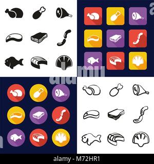 Meat All in One Icons Black & White Color Flat Design Freehand Set Stock Vector