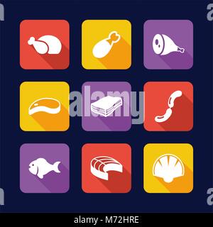 Meat Icons Flat Design Stock Vector