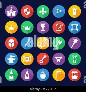 Medieval Castle Icons Flat Design Circle Stock Vector
