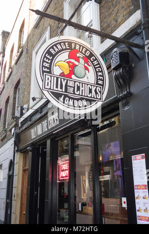 Billy and the Chicks, free range fried chicken restaurant on St Anne's Court, Soho, London, W1, Stock Photo