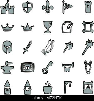Medieval Castle Icons Freehand 2 Color Stock Vector