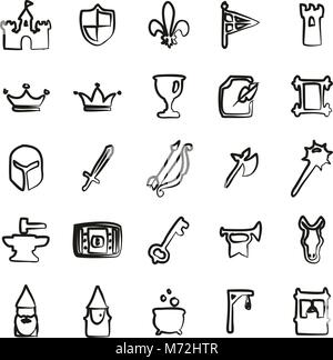 Medieval Castle Icons Freehand Stock Vector