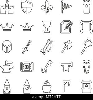 Medieval Castle Icons Thin Line Vector Illustration Set Stock Vector