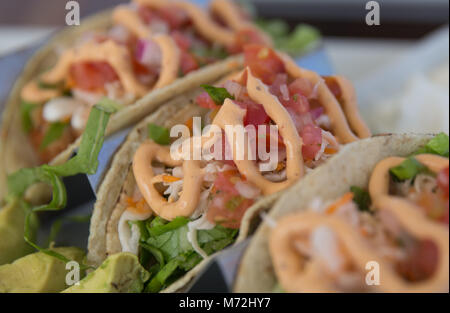 Trio Seafood Tacos Stock Photo